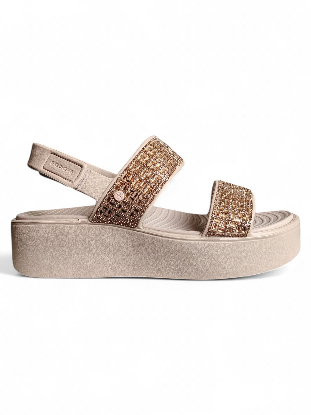 Sketchers Women's Foamies Arch Fit Bling Taupe Wedge Platform Sandals Size 7 NWT